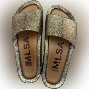 MLSA Melissa Gold Glitter Slides Jelly shoes / good worn condition size 5